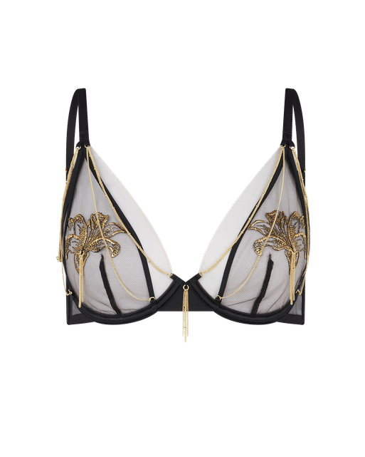 Auretta Plunge Underwired Bra Black/Gold | Agent Provocateur