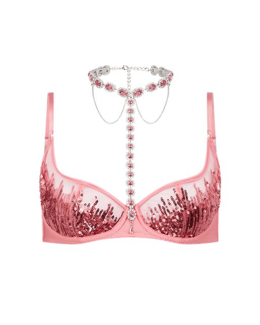 Calista Plunge Underwired Bra Pink/Silver | Agent Provocateur