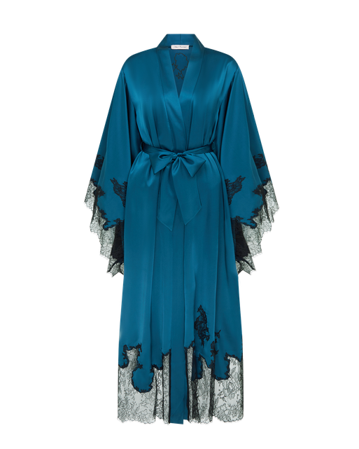 Christi Long Kimono  Petrol/Black Lace | Agent Provocateur