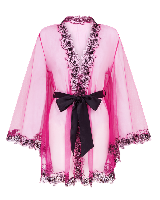 Lindie Short Dressing Gown  Fuchsia/Black | Agent Provocateur