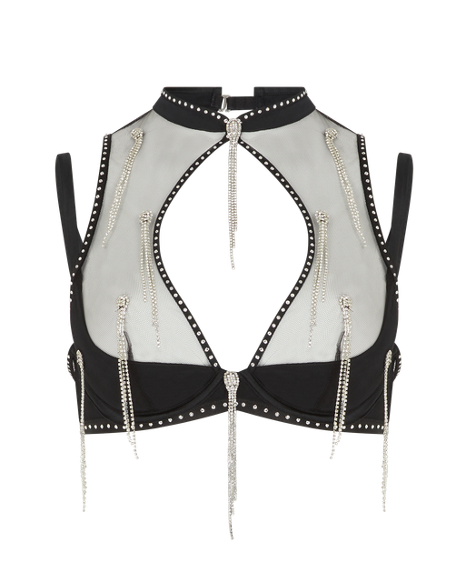 Crystalina High Neck Underwired Bra Black | Agent Provocateur