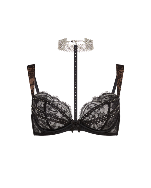 Anora High Neck Underwired Bra Black/Crystal | Agent Provocateur