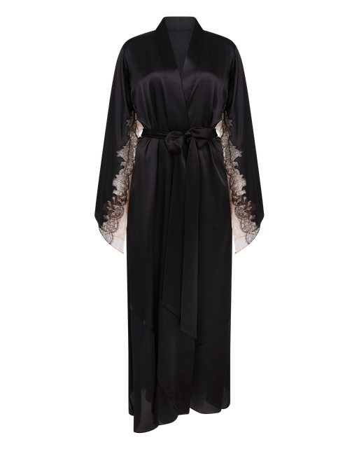 Vitoria Long Dressing Gown  Black/Blush | Agent Provocateur