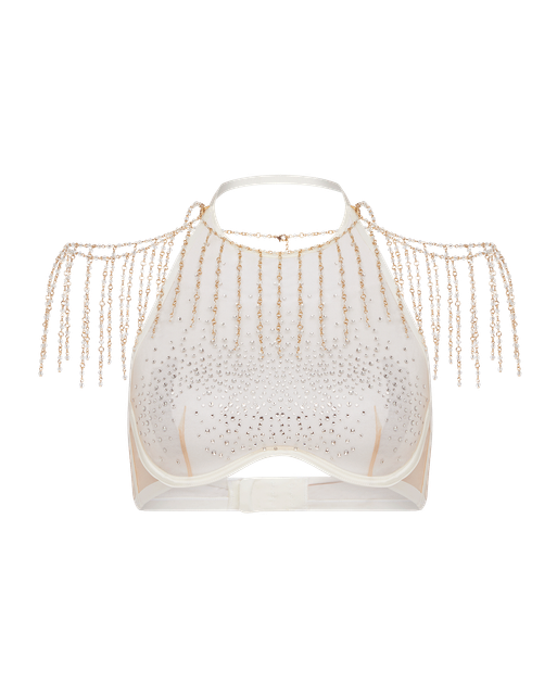 Solar High Neck Underwired Bra White/Sand | Agent Provocateur