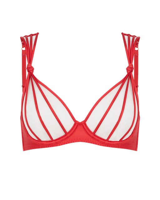 Ozara Plunge Underwired Bra Sand/Red | Agent Provocateur