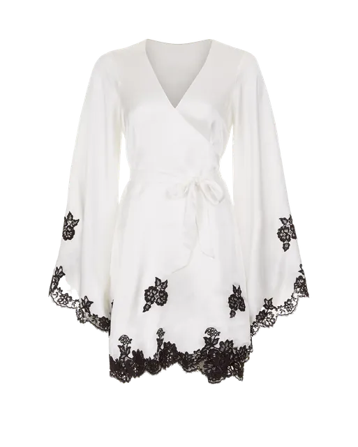Gulia Short Kimono Ivory/Black | Agent Provocateur