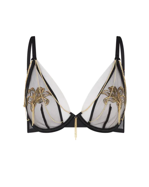 Auretta Plunge Underwired Bra Black/Gold | Agent Provocateur