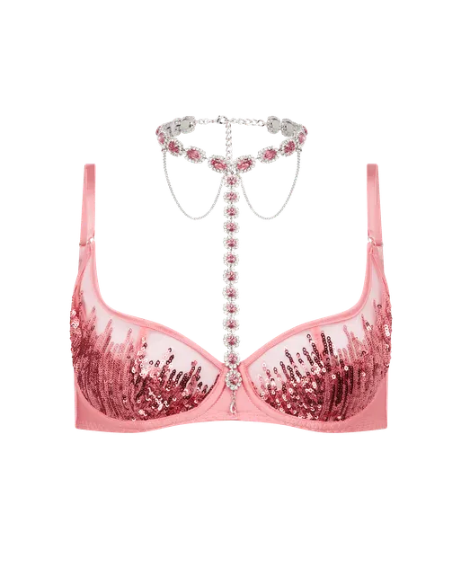 Calista Plunge Underwired Bra Pink/Silver | Agent Provocateur