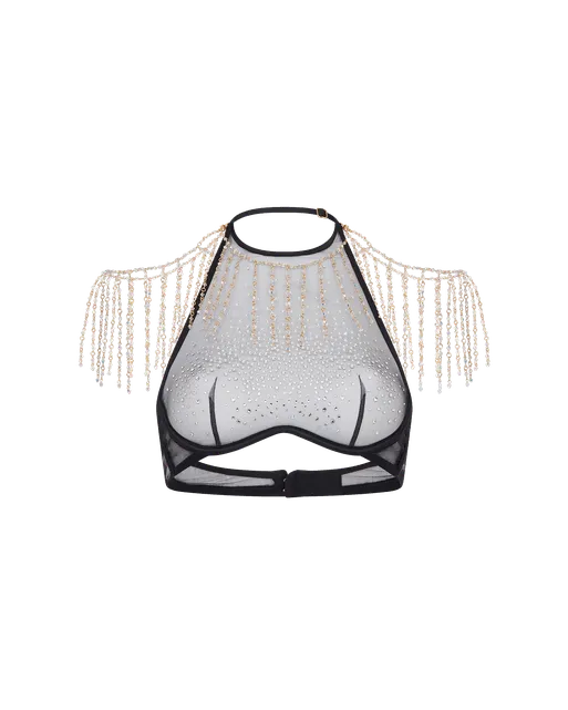 Solar High Neck Underwired Bra Black/Crystal | Agent Provocateur
