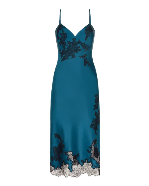 Christi Long Slip Petrol/Black Lace | Agent Provocateur