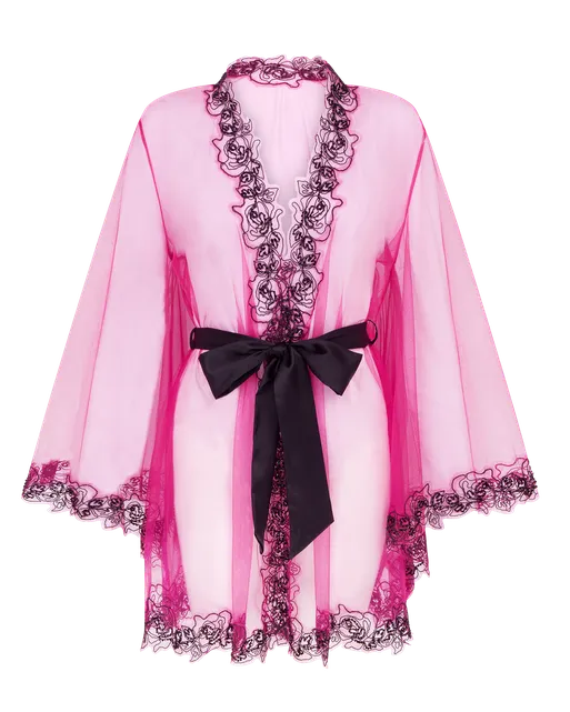 Lindie Short Dressing Gown  Fuchsia/Black | Agent Provocateur