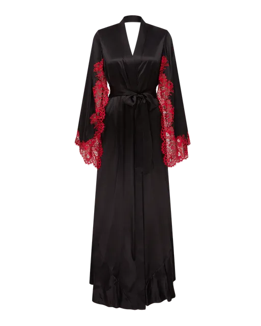 Solanna Long Dressing Gown Red/Black | Agent Provocateur