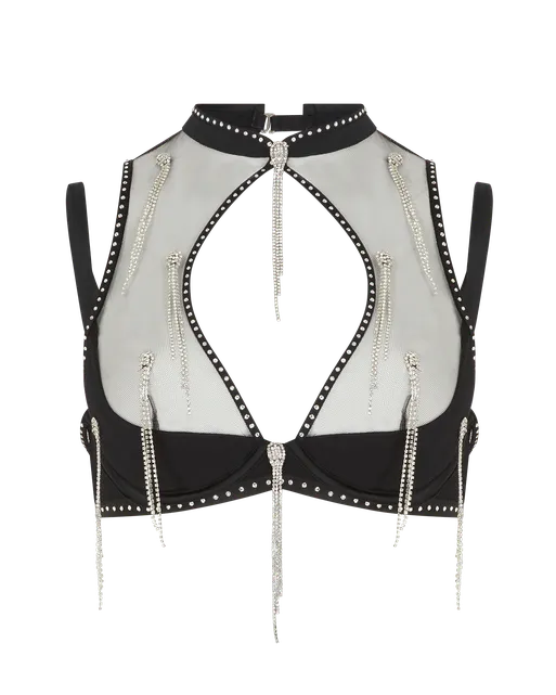 Crystalina High Neck Underwired Bra Black | Agent Provocateur