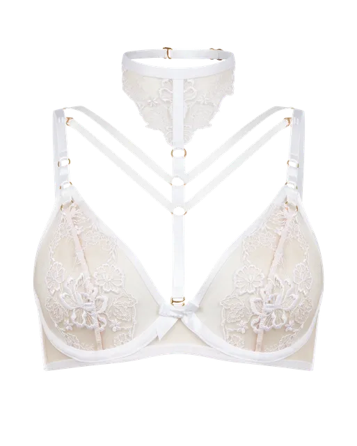Melanie Plunge Underwired Bra  White/Sand | Agent Provocateur