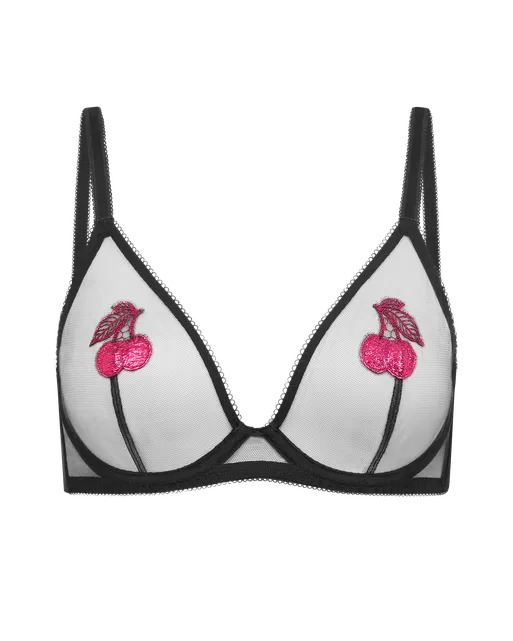 Perri Plunge Underwired Bra Black/Fuchsia | Agent Provocateur