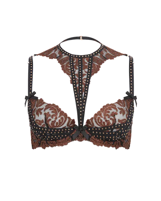 Zarella Plunge Underwired Bra Bronze/Black | Agent Provocateur