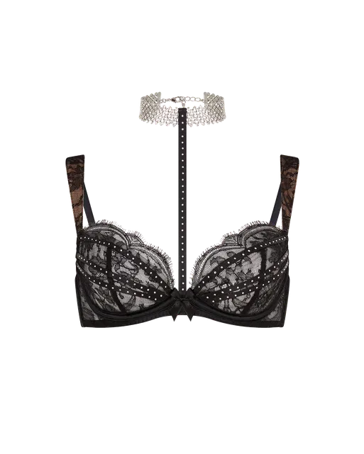 Anora High Neck Underwired Bra Black/Crystal | Agent Provocateur