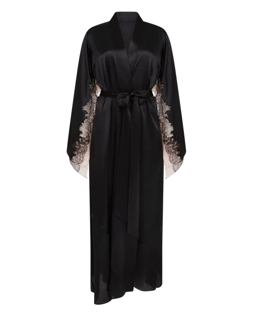 Vitoria Long Dressing Gown  Black/Blush | Agent Provocateur