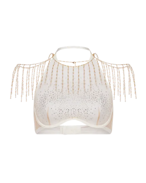 Solar High Neck Underwired Bra White/Sand | Agent Provocateur