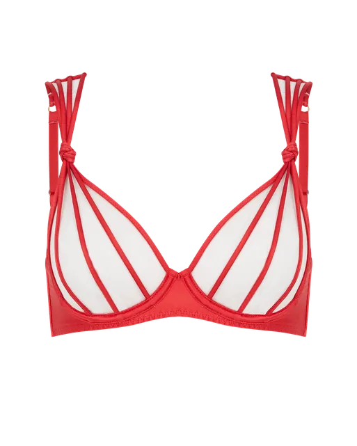 Ozara Plunge Underwired Bra Sand/Red | Agent Provocateur