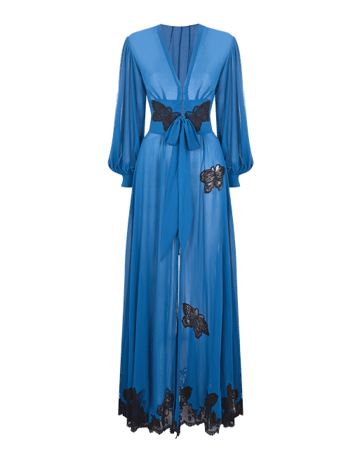 blue and black midi dress Black velvet midi dress fully embroidered with blue royal stones