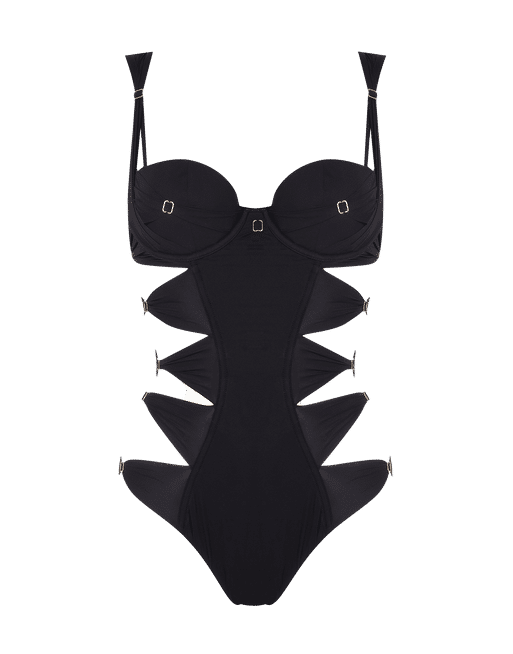 FERGIE High Neck Swimsuit One Piece Bikini - Black – Pomkin
