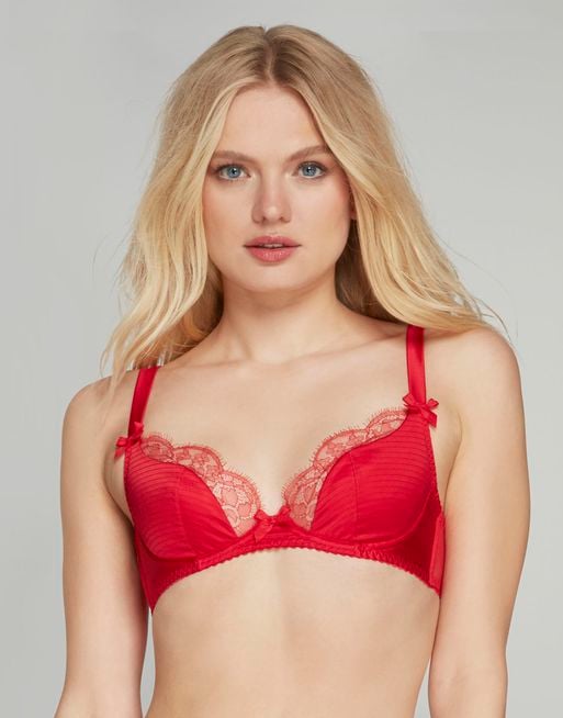 Helene Padded Plunge Underwired Bra in Red | Agent Provocateur