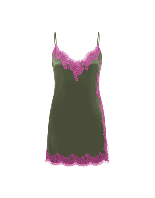 Agent Provocateur Amelea Long Slip In Pink Silk And Black Trim