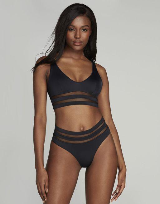 Black strappy high waisted bikini bottoms online