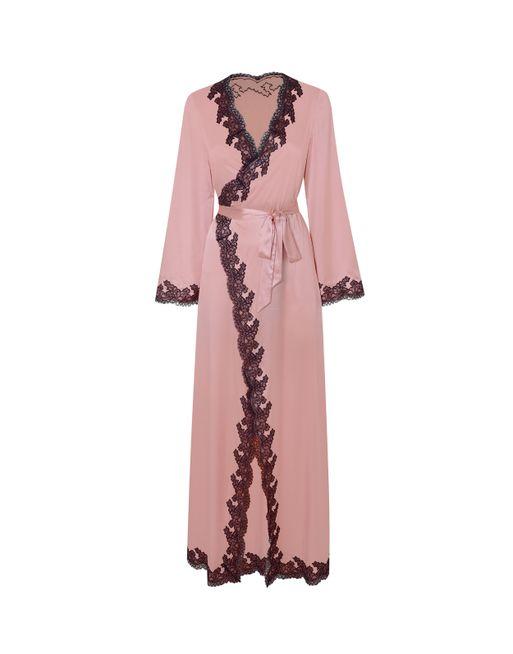 Agent Provocateur Amelea Long Slip In Pink Silk And Black Trim