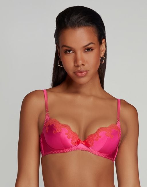 Buy Agent Provocateur Molly Lace & Satin Plunge Bra - Blue Pink At 76% Off