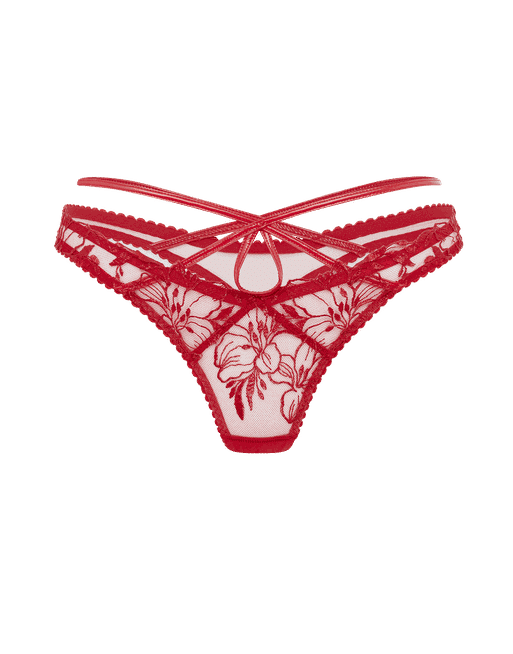 Victoria red & black embroidered ouvert thong