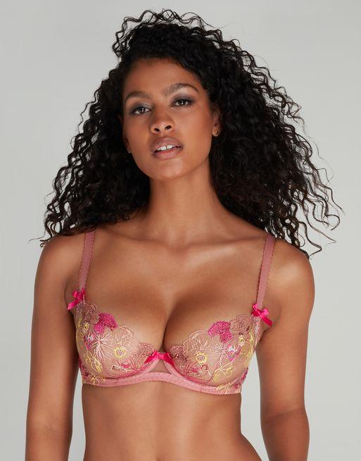 Zuri Plunge Underwired Bra in Dusky Pink/Yellow | By Agent Provocateur