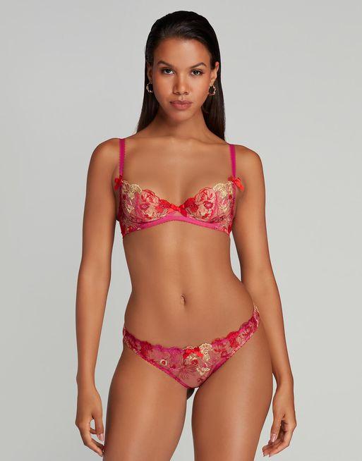 Agent Provocateur Zuri Plunge Floral-embroidered Tulle Bra In Pink