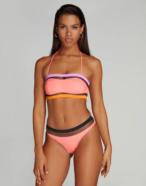 Zenaya Bandeau Bikini Top in Coral Multicolour | By Agent