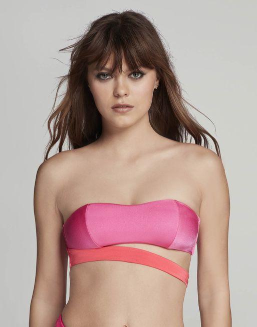 Pink strapless outlet bikini