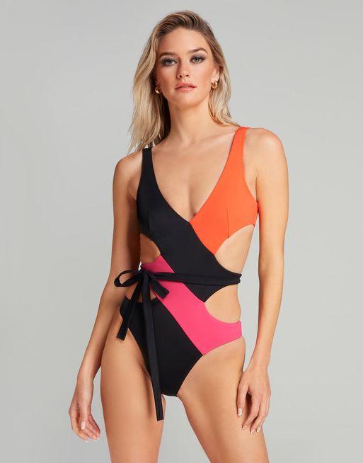 Pink and orange one cheap piece swimsuit