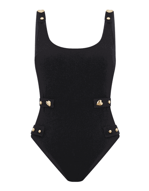 Agent Provocateur Julles Luxury Black Swimsuit - Size 6 | Gold Button Detailing | Low Back