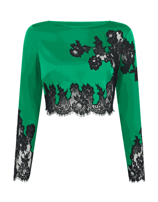 Trishya Pyjama Crop Top in Emerald/Black
